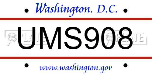 UMS908 District Of Columbia License Plate