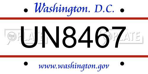 UN8467 District Of Columbia License Plate