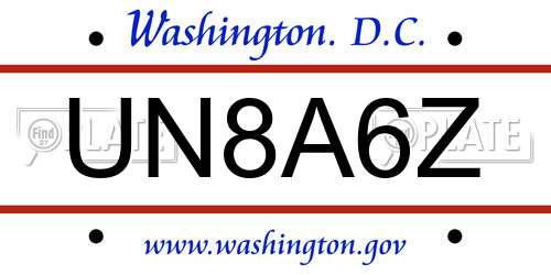 UN8A6Z District Of Columbia License Plate