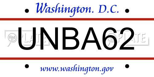 UNBA62 District Of Columbia License Plate