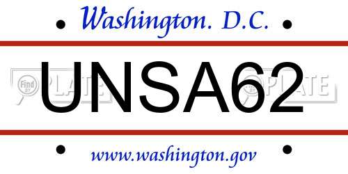 UNSA62 District Of Columbia License Plate