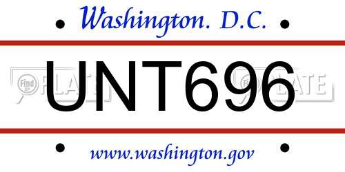 UNT696 District Of Columbia License Plate