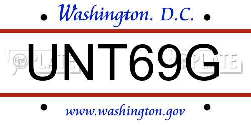 UNT69G District Of Columbia License Plate