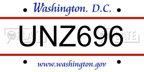 UNZ696 District Of Columbia License Plate