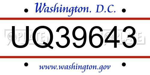 UQ39643 District Of Columbia License Plate
