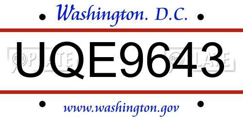 UQE9643 District Of Columbia License Plate