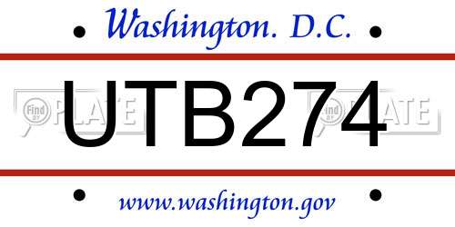 UTB274 District Of Columbia License Plate