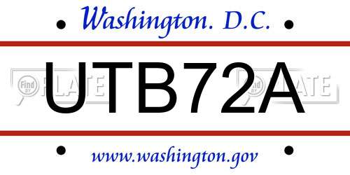 UTB72A District Of Columbia License Plate