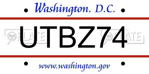 UTBZ74 District Of Columbia License Plate