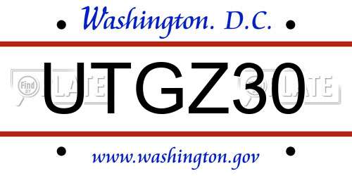 UTGZ30 District Of Columbia License Plate