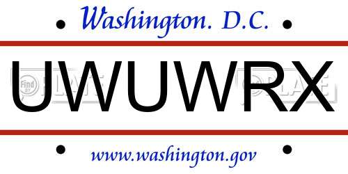 UWUWRX District Of Columbia License Plate