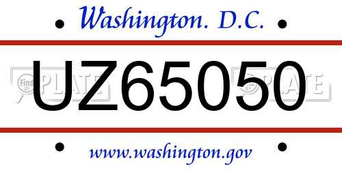 UZ65050 District Of Columbia License Plate