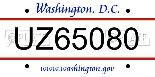 UZ65080 District Of Columbia License Plate