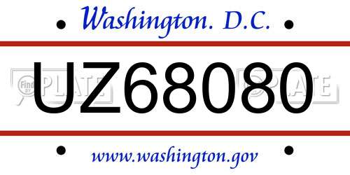 UZ68080 District Of Columbia License Plate
