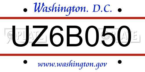 UZ6B050 District Of Columbia License Plate