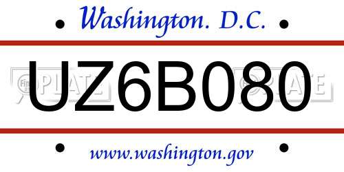 UZ6B080 District Of Columbia License Plate