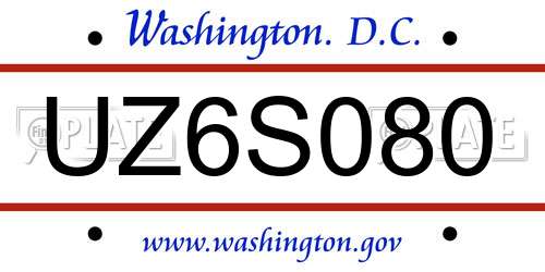 UZ6S080 District Of Columbia License Plate