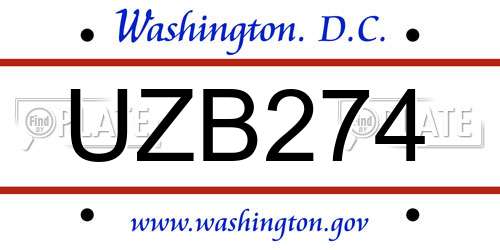UZB274 District Of Columbia License Plate