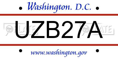UZB27A District Of Columbia License Plate