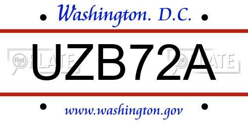 UZB72A District Of Columbia License Plate