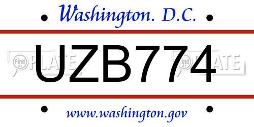 UZB774 District Of Columbia License Plate