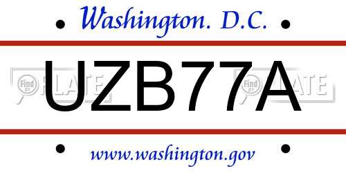 UZB77A District Of Columbia License Plate