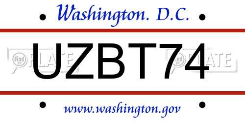 UZBT74 District Of Columbia License Plate