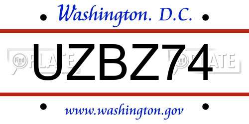 UZBZ74 District Of Columbia License Plate
