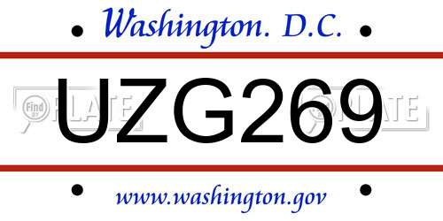 UZG269 District Of Columbia License Plate