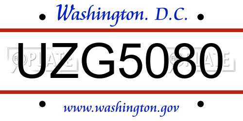 UZG5080 District Of Columbia License Plate