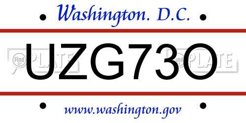 UZG73O District Of Columbia License Plate