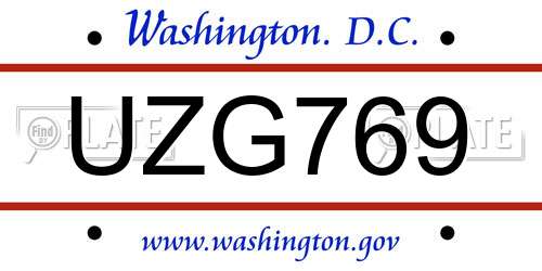 UZG769 District Of Columbia License Plate