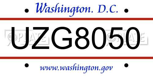 UZG8050 District Of Columbia License Plate