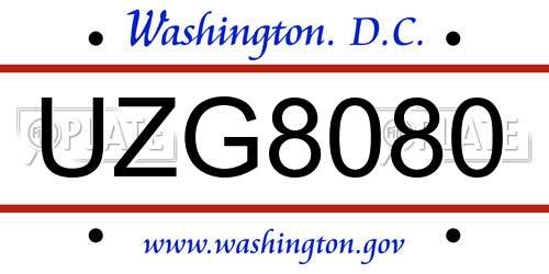 UZG8080 District Of Columbia License Plate