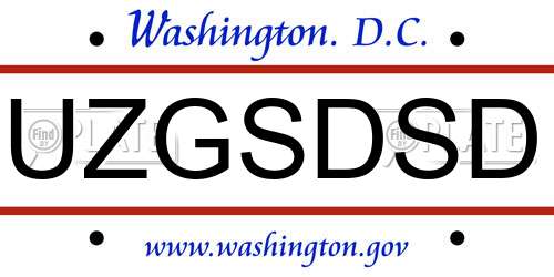 UZGSDSD District Of Columbia License Plate