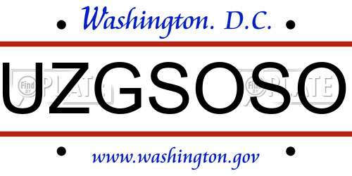 UZGSOSO District Of Columbia License Plate