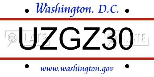 UZGZ30 District Of Columbia License Plate