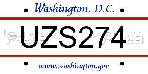 UZS274 District Of Columbia License Plate