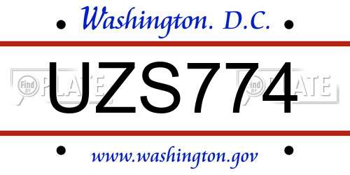 UZS774 District Of Columbia License Plate