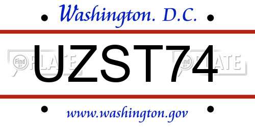 UZST74 District Of Columbia License Plate