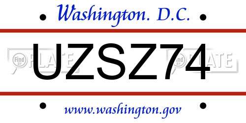 UZSZ74 District Of Columbia License Plate