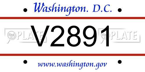 V2891 District Of Columbia License Plate