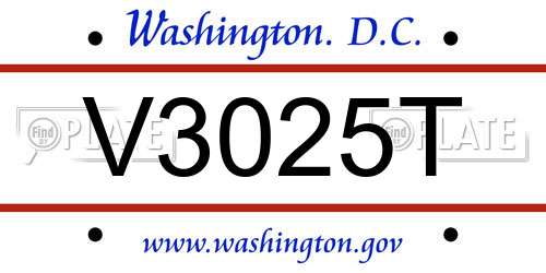 V3025T District Of Columbia License Plate