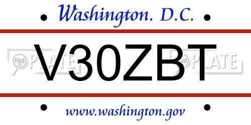 V30ZBT District Of Columbia License Plate
