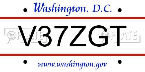 V37ZGT District Of Columbia License Plate