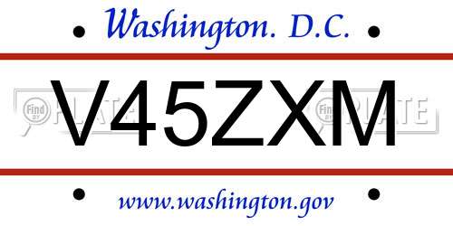V45ZXM District Of Columbia License Plate