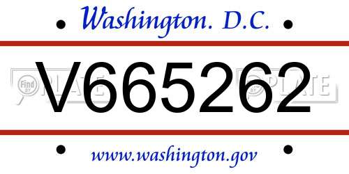V665262 District Of Columbia License Plate