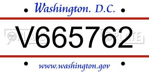 V665762 District Of Columbia License Plate