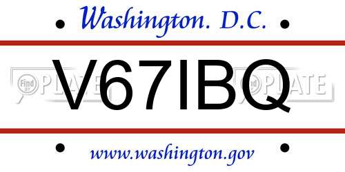 V67IBQ District Of Columbia License Plate