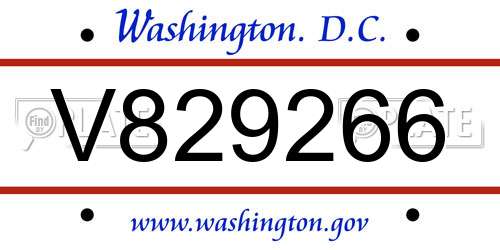 V829266 District Of Columbia License Plate